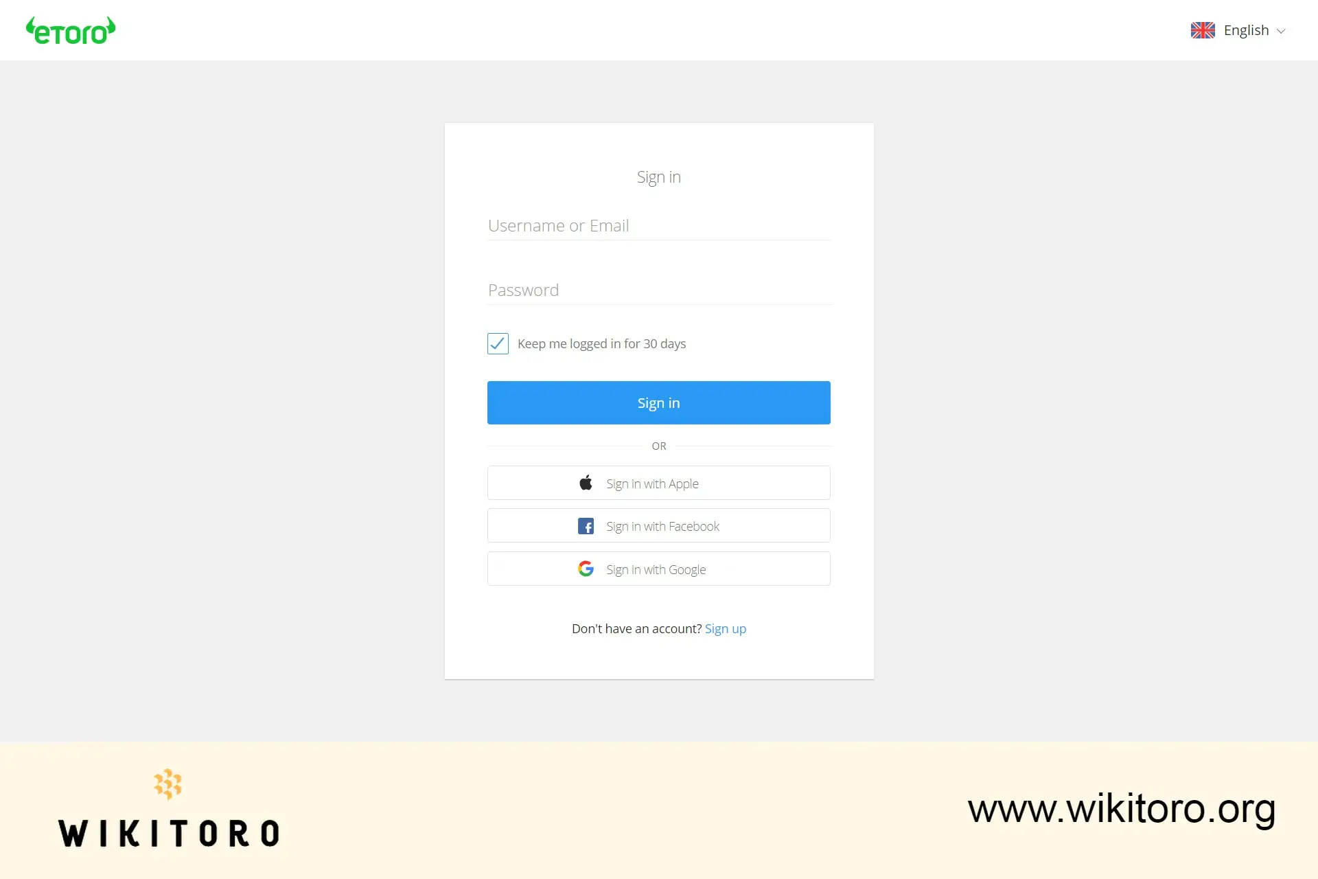 eToro login page