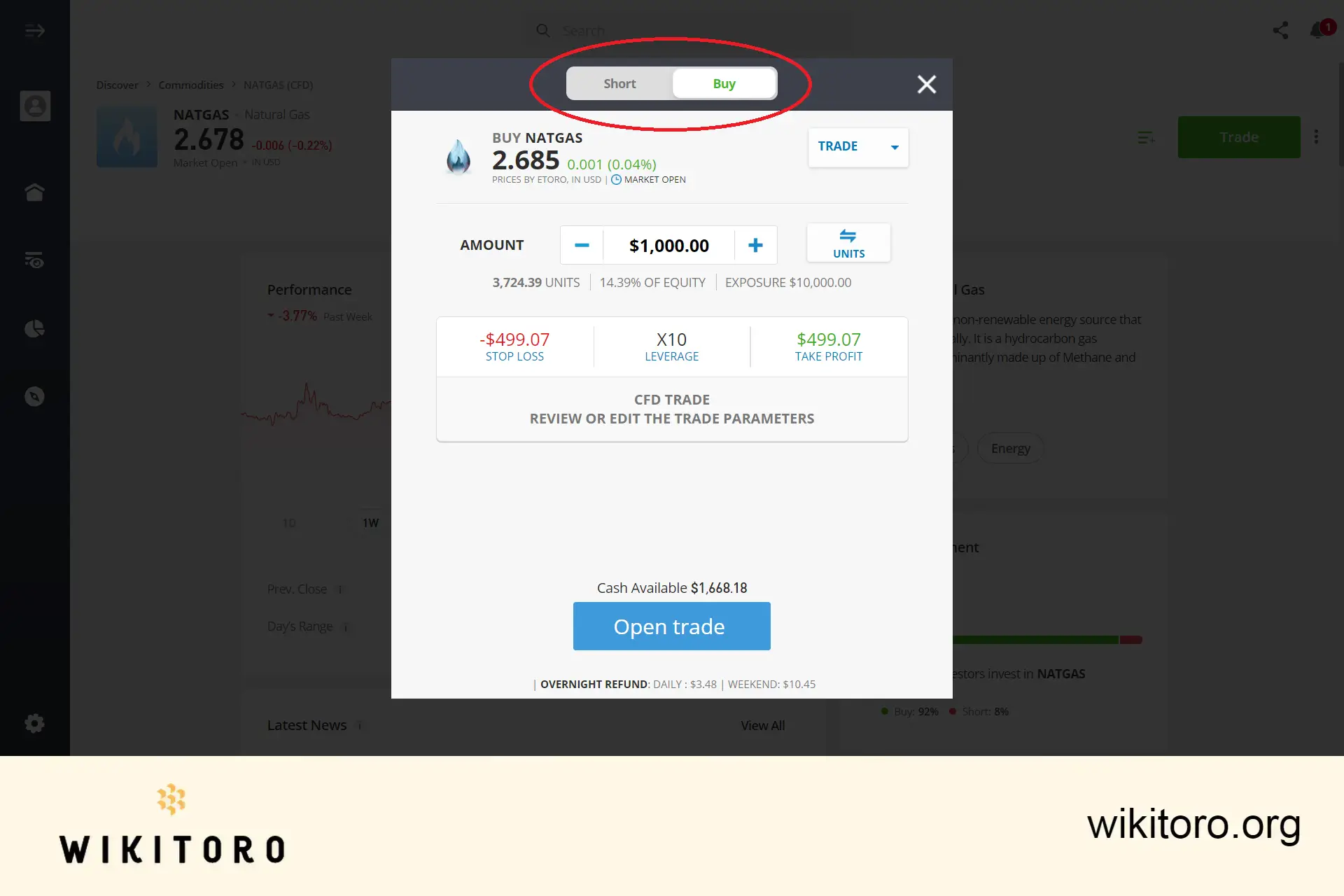 Buying natural gas on eToro